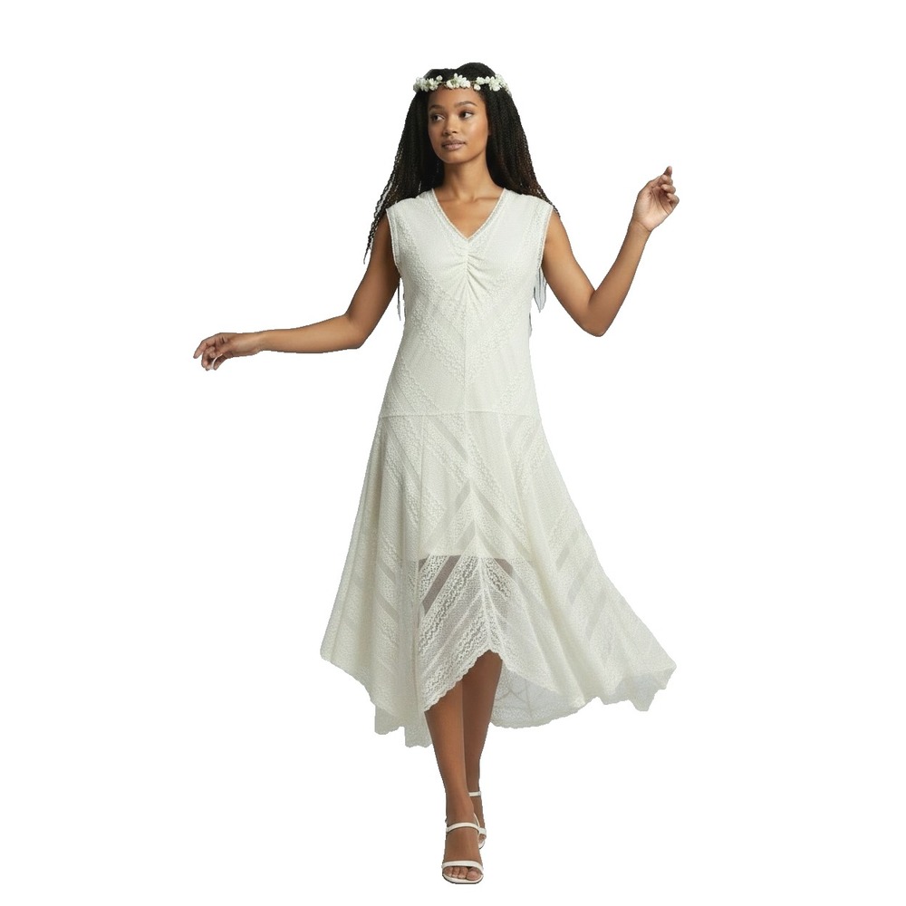 Rabbit Rabbit Rabbit Women's Lace Overlay Dress 8 White Sleeveless Lined Wedding